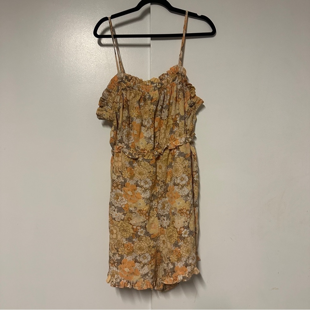 Forever 21 yellow Floral Ruffled Cami Romper Plus Size 3X
